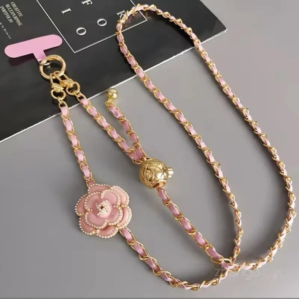 Camellia Flower Cross Body Mobile Phone Hanging Chain or Bag Strap